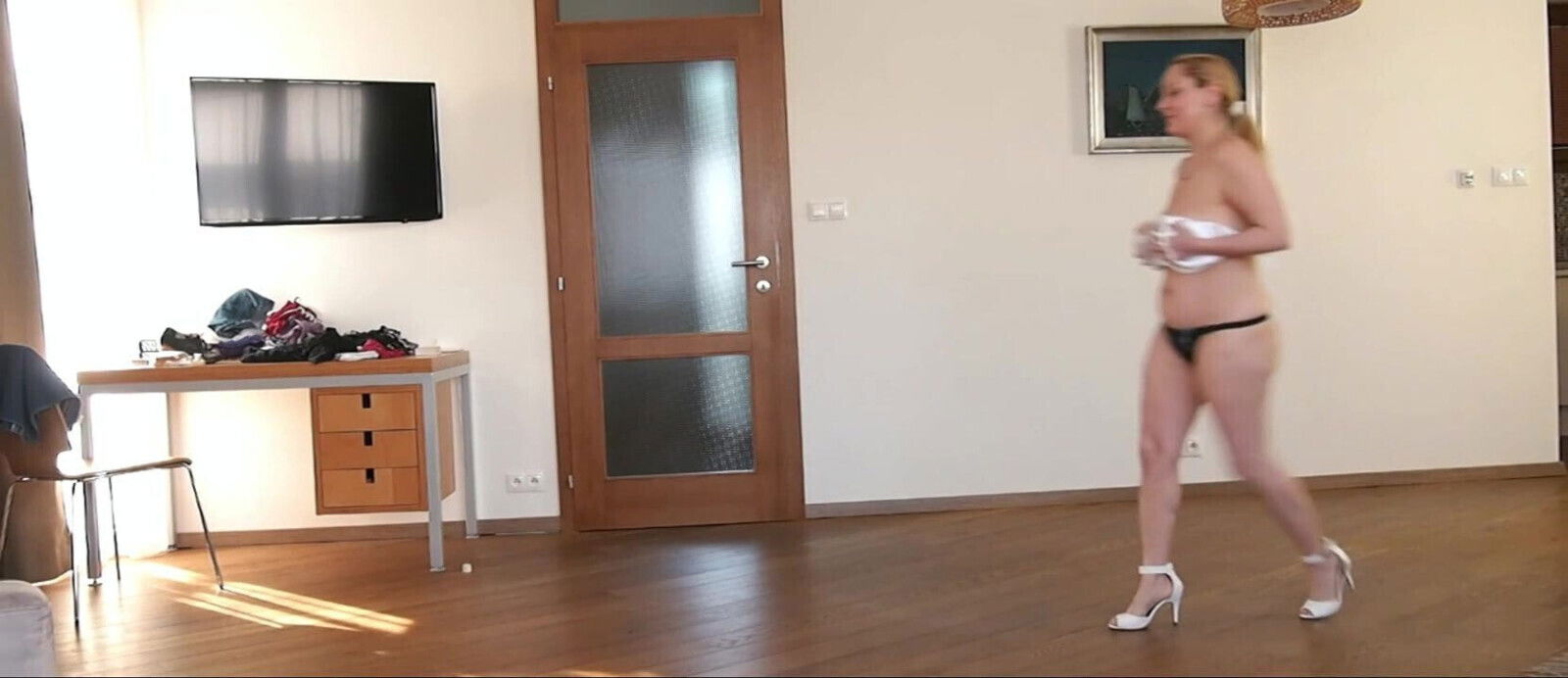 Natasha walks white heels widescreen