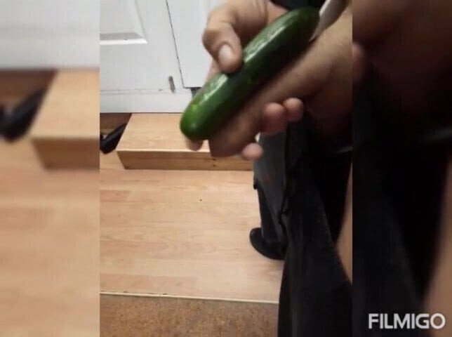 Fucking tight smooth asshole with cucumber