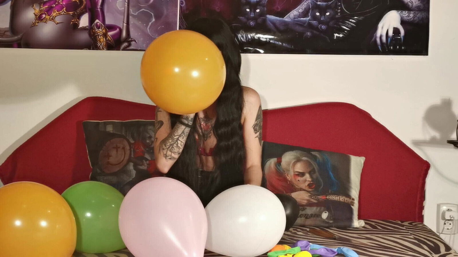 Baloon blowing popping teen girl