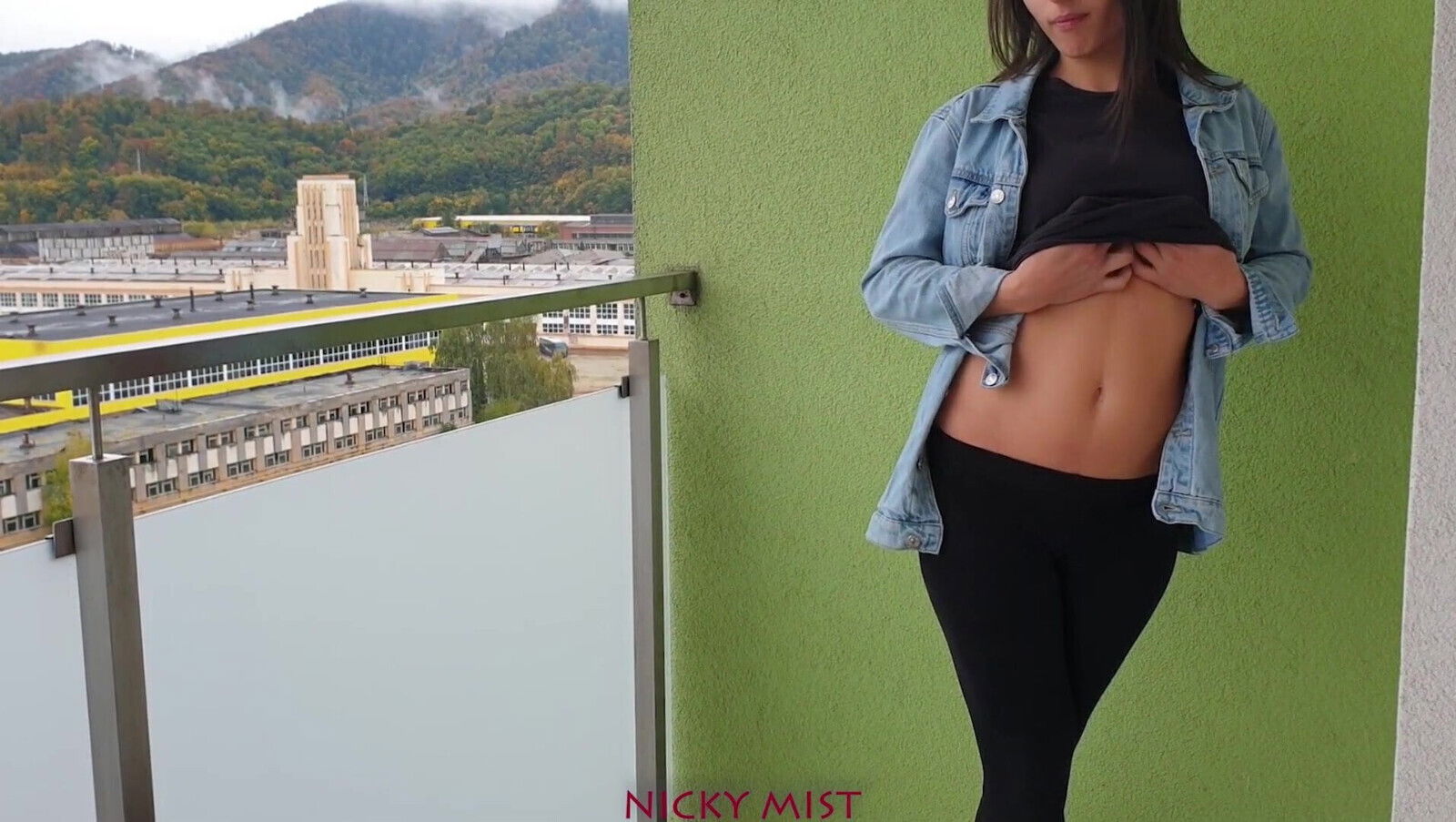 Real escort girl makes balcony