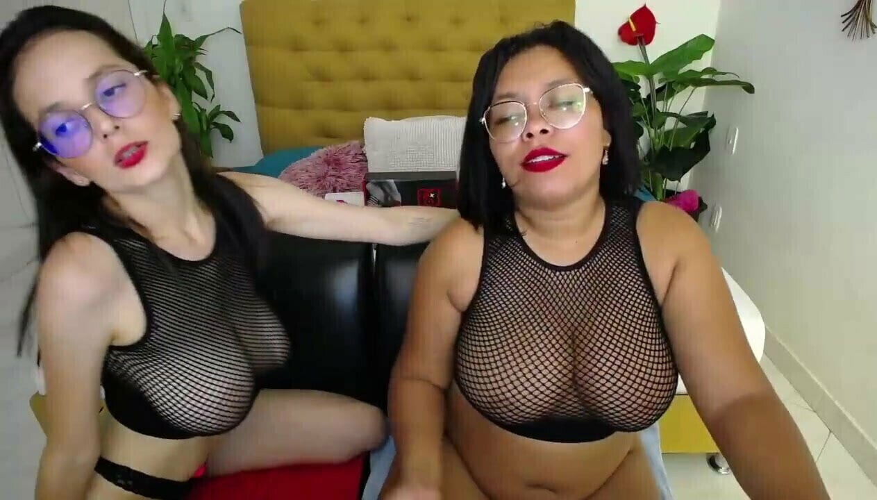 Latinas tease with their boobs fishnet tops
