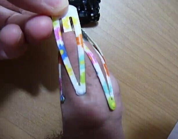 Cock torture with hair clips and clamps (2)