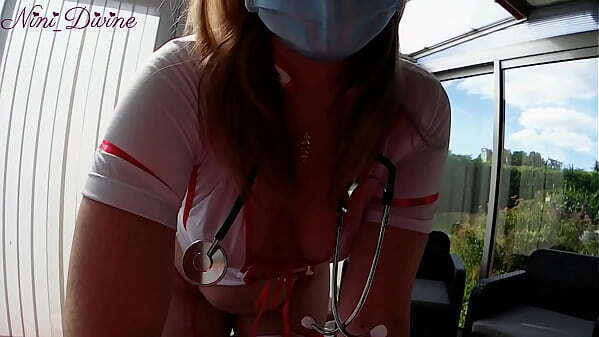 Cumshot nurse'_s natural boobs huge ass!