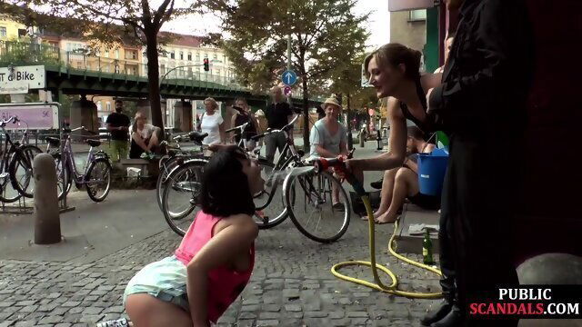Busty german publicly humiliated outside before riding