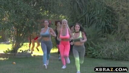 Huge boobs pornstars chasing after