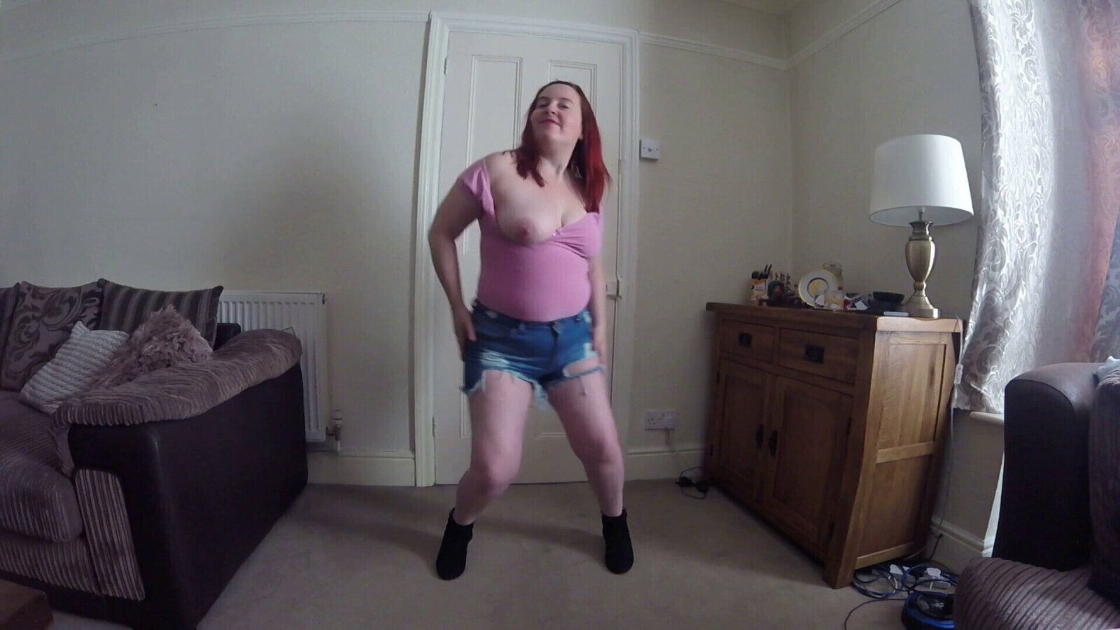 chubby British dancing denim shorts