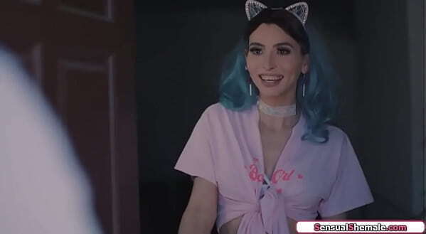 Busty tgirl Korra barebacked