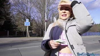 Public pickedup amateur with sweet puffy nipples gets her pussy spread by lucky stranger