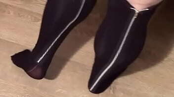 BBW Tina Snua In Opaque Stockings &amp_ Then Shows Top Of Feet