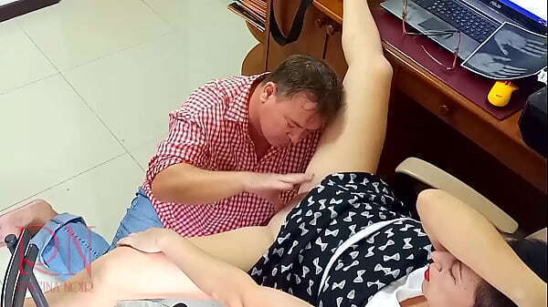 whore took panties allowed touch pussy. engineer horny. woman boss ordered employee make cunnilingus. licks pussy long time, until bitch orgasm.