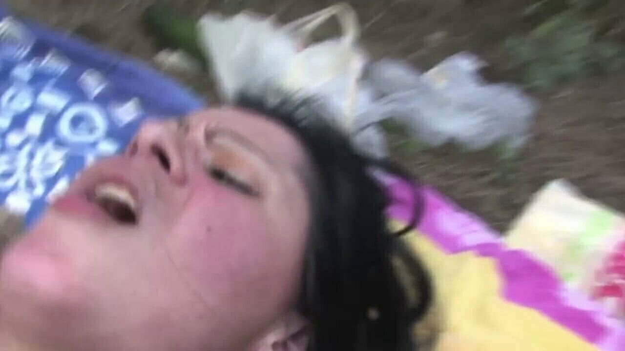 Curvy Amateur Plays with Cucumber Eggplant Outdoors