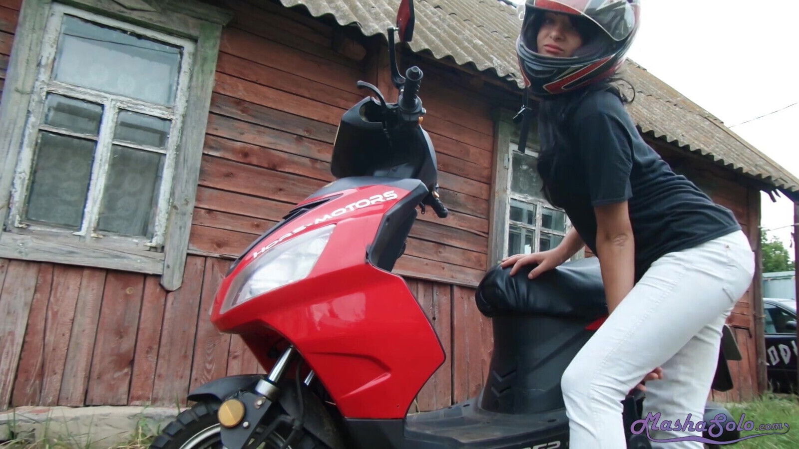 Girl Helmet Jerks Pussy Orgasm Stepbrother’s Motorcyclye