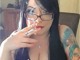 British Mistress Tina Snua Smokes Cork Cigarette Wearing Glasses