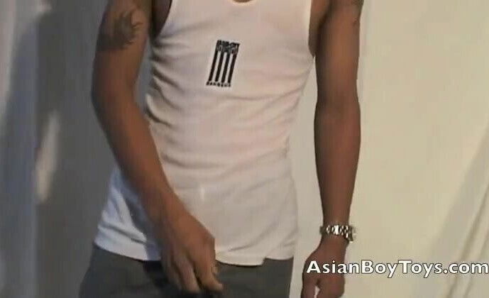 Tattoed asian horny jerking hard