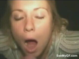 Blonde girlfriend gives blowjob and gets facial cumshot