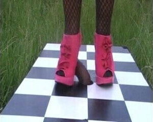 Mature Mistress trampling his erect BBC until he cums