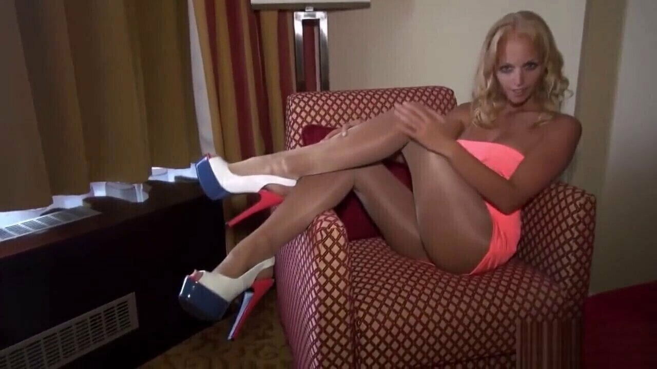 White Heels pink dress Light Shiny Nylons