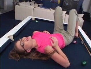 Hottie glasses butt-banged pool table