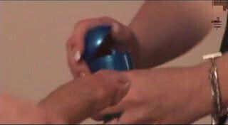 Girl pushes tube in his dong