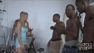 Breeding several blacks front cuckold husband