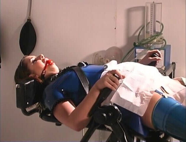 Cutie in latex suit plays with slut