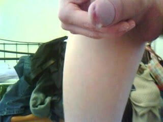 Rubbing shaved cock for a large load