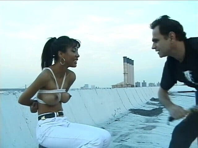 looking asian bound outdoors getting squeezed teased