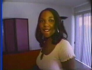 Cute black amateur fucks old white dude in the living room