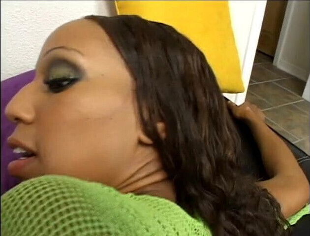 Dank black chick puts lotion on her big black ass and gets fucked on couch