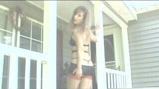 Sassy playing with a big black dildo