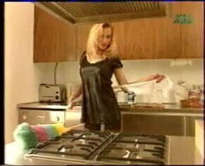 Sexy blonde french maid strips