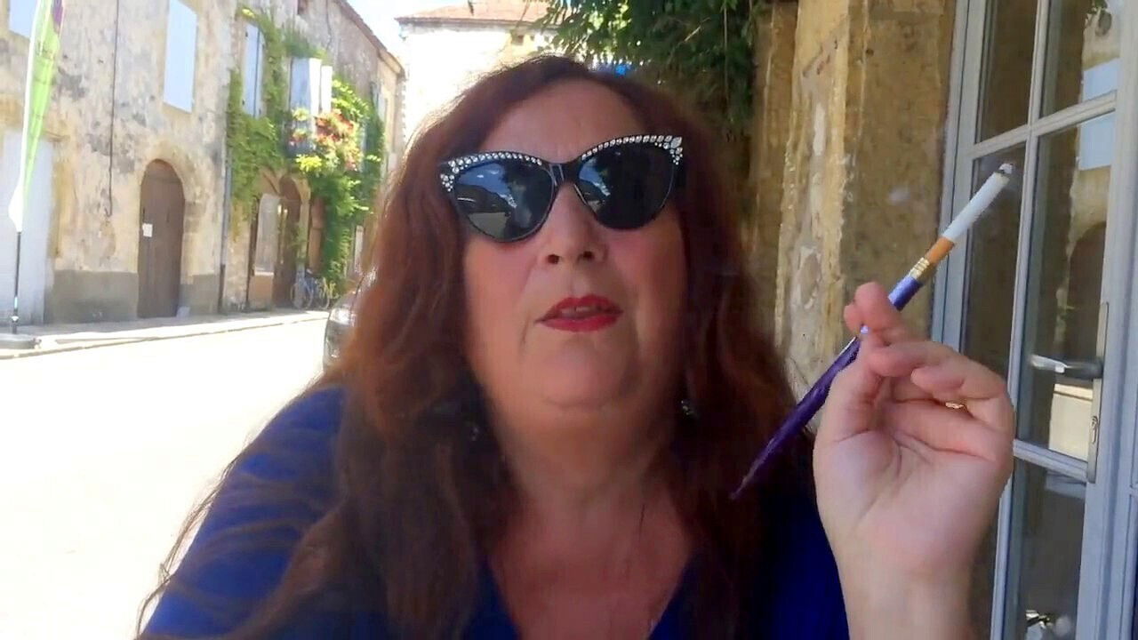 Wife blindfolded, cigarette holder, slut wife gangbang