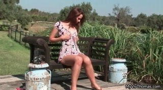 Super hot brunette woman touching