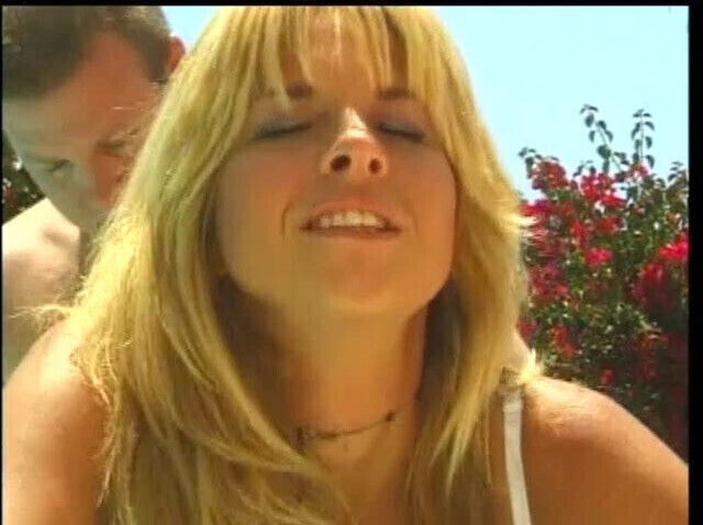 Tall sexy blonde gets pussy licked fucked poolside