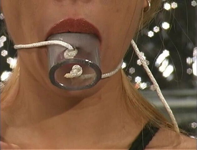 Young brunette asian roped mouth filled with bondage gear