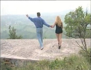 Busty blond gives wild outside