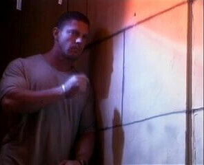 Buff guy rails horny brunette in basement