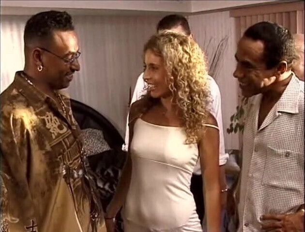 Guys watch two dudes fuck and facialize sexy blonde in bed