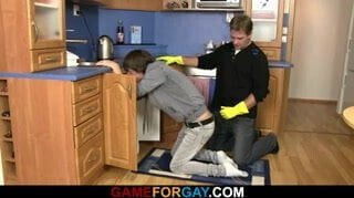 Cute plumber rides his horny cock 