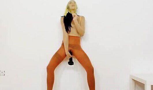 Skinny eighteen Ella Storm nylon mask huge vibrator