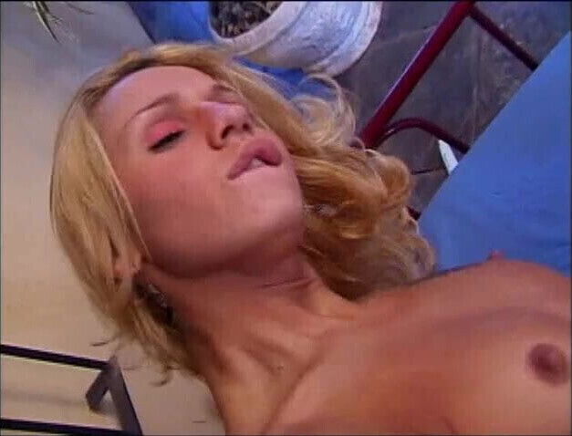 Blonde Tgirl fills her mouth with rock hard cock.