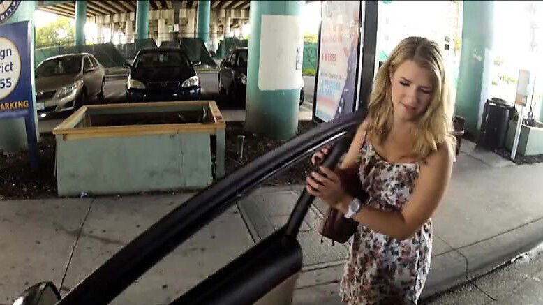 Stranded cute teen Dixie Belle fucked public bathroom