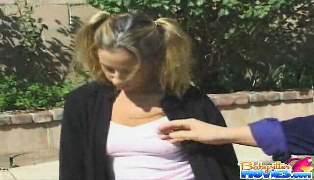 Beautiful blonde babysitter Jeanie Rivers sucking boss