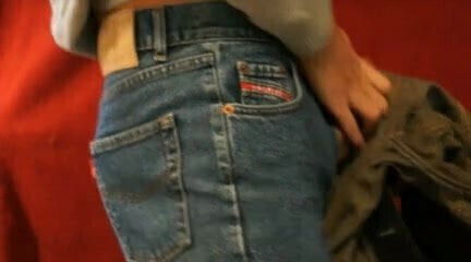 My boyfriend having fun in my mother's jeans