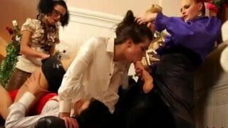 Bukkake lover getting stuffed with strapons friend