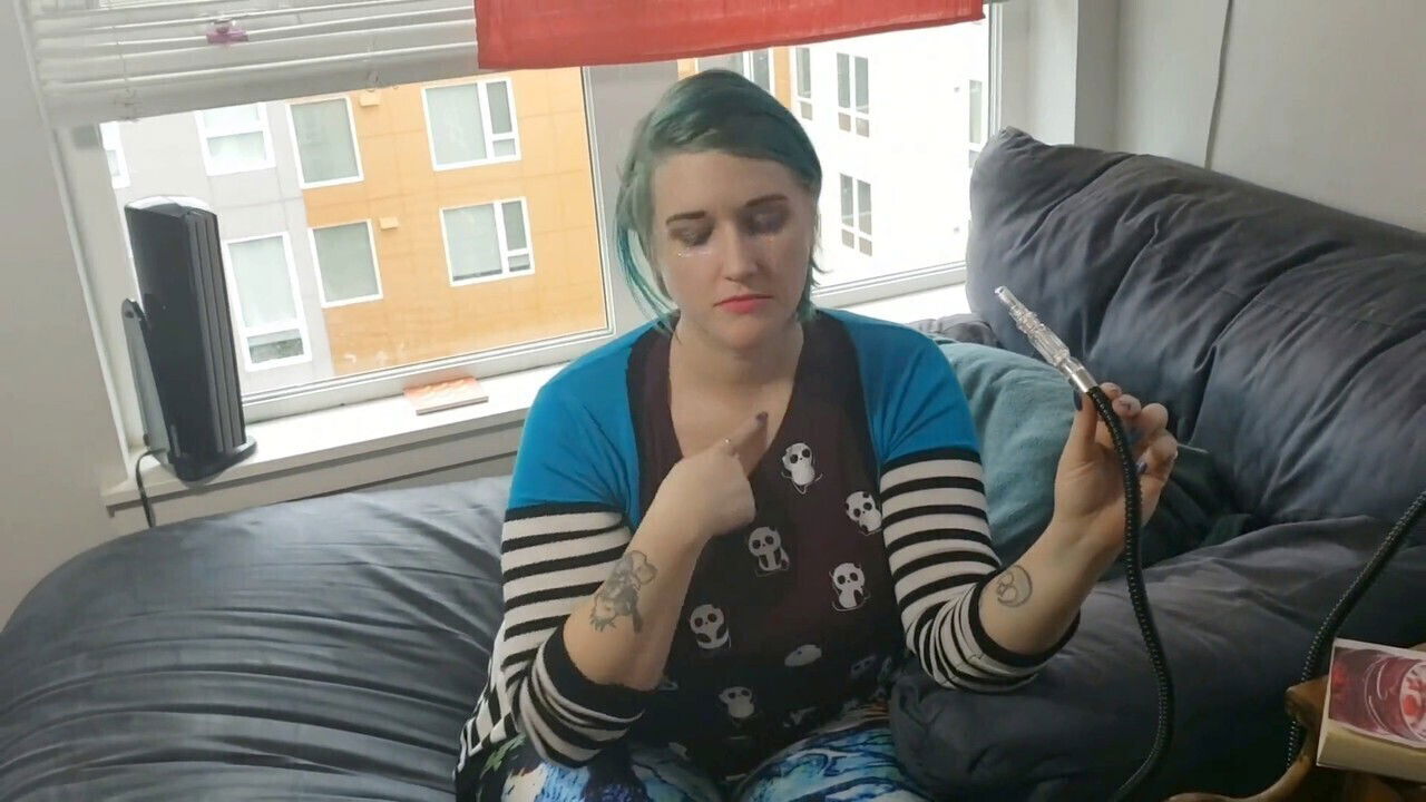 Girl mastrubating, caught masturbating, colorful hair