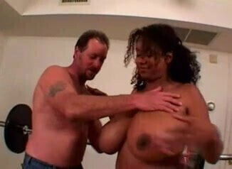 Giant Ebony Boobs Milf with White friend