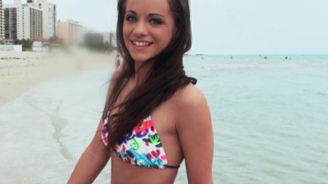 Bikini clad brunette Michelle Bella fucked hotel room