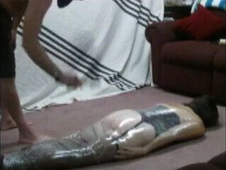 Wife in saran wrap pain and pleasure...
