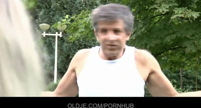 Sweet blonde gets injection from Oldje